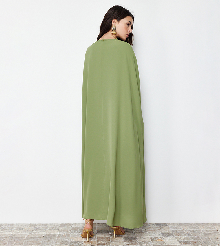 Solid Cape Detail Evening Dress 