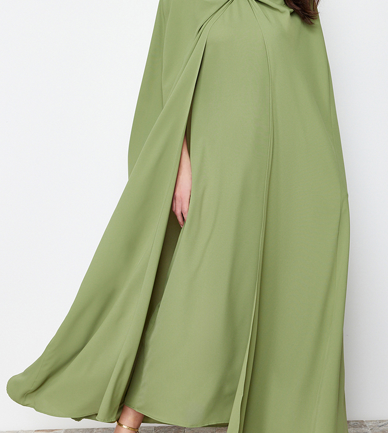 Solid Cape Detail Evening Dress 