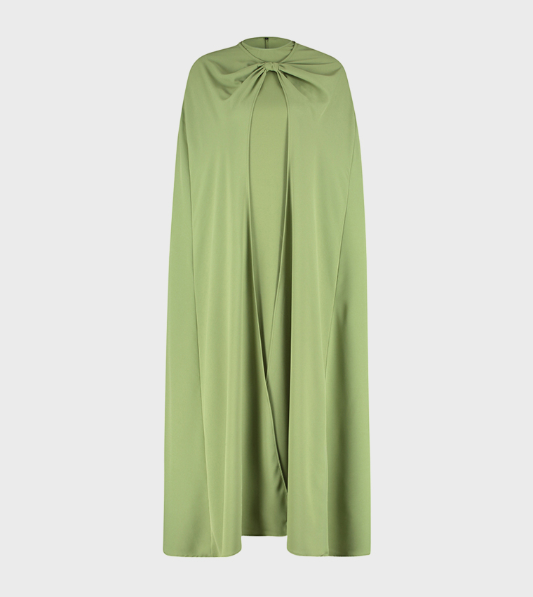 Solid Cape Detail Evening Dress 