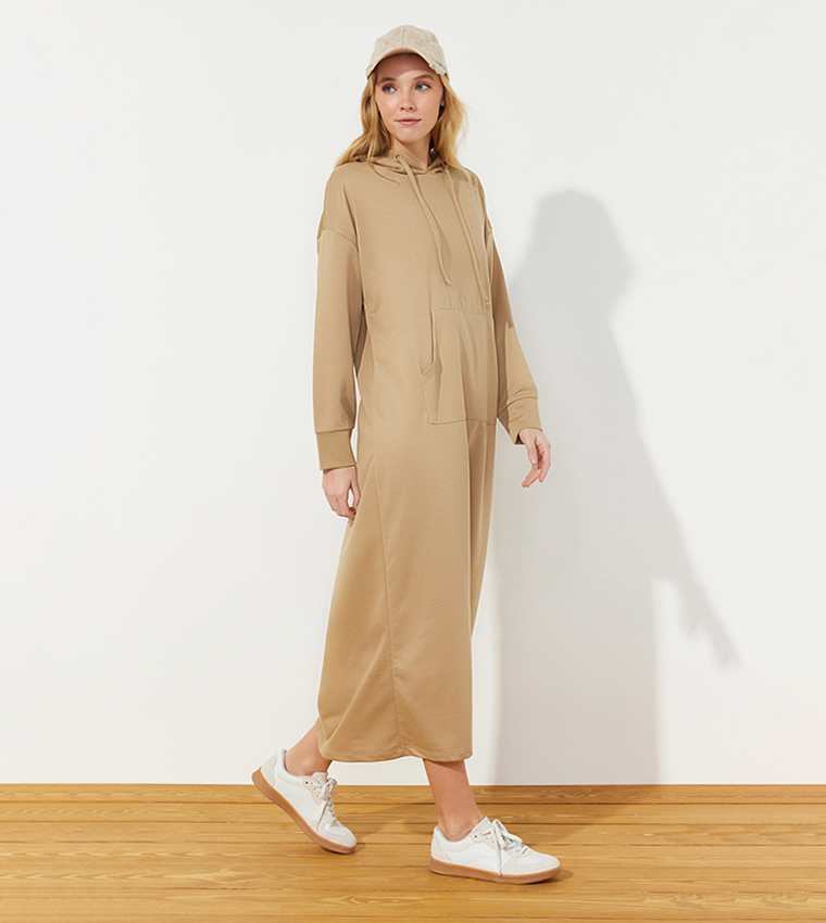 Kangaroo pocket hooded maxi dress sale