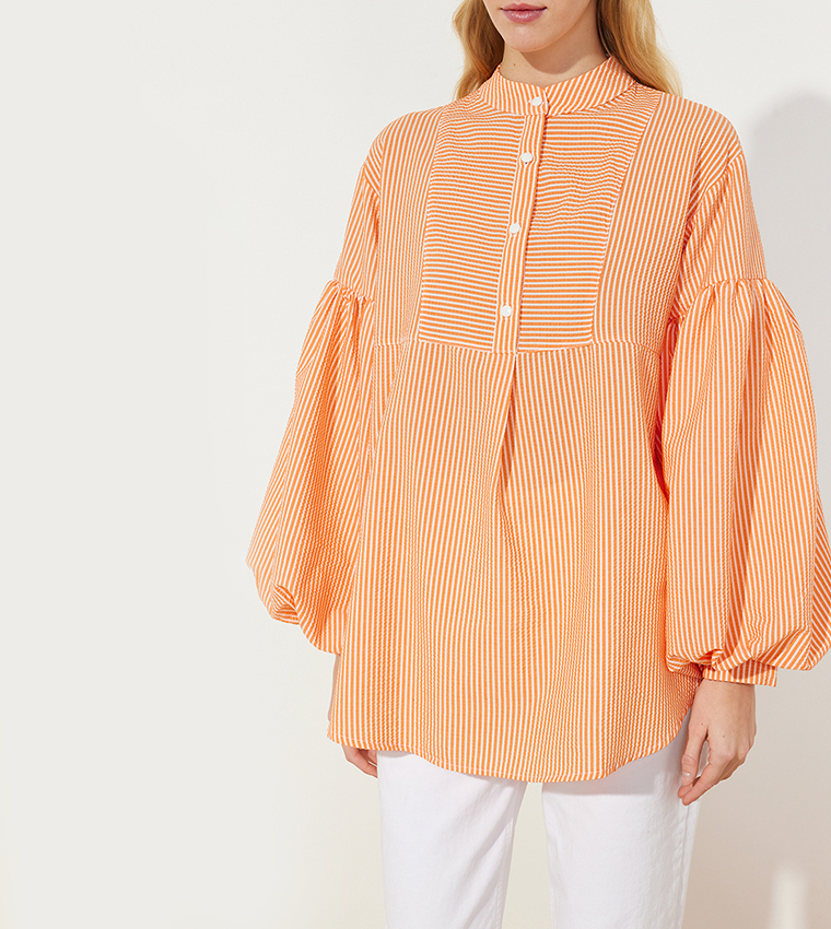 Buy Trendyol Striped Balloon Sleeves Tunic In Orange 6thStreet Saudi