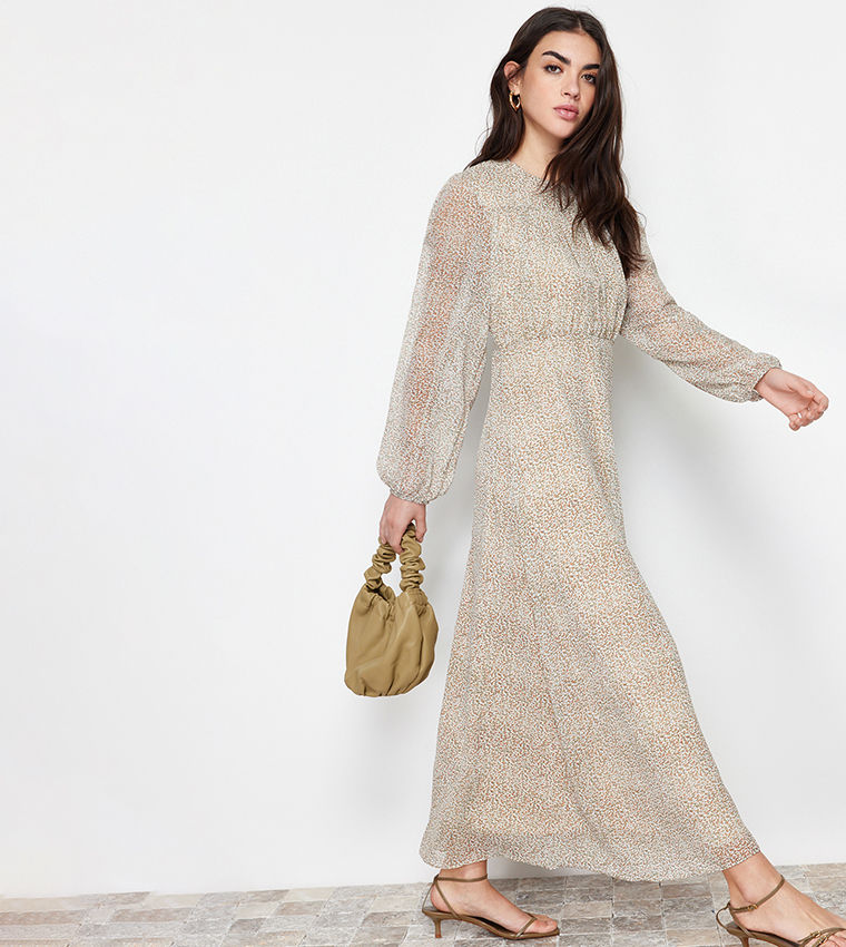 Patterned Long Sleeves Maxi Dress