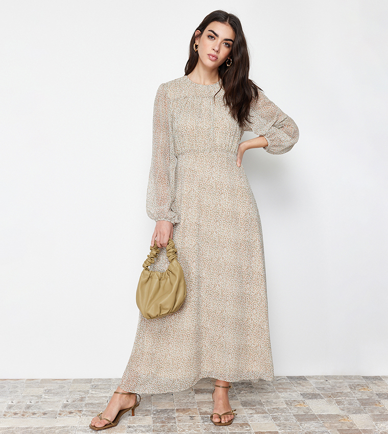 Buy Trendyol Patterned Long Sleeves Maxi Dress In Beige 6thStreet UAE