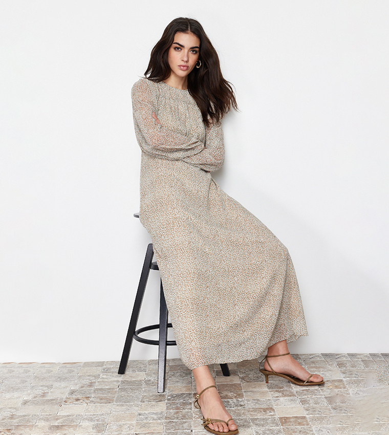 Patterned Long Sleeves Maxi Dress