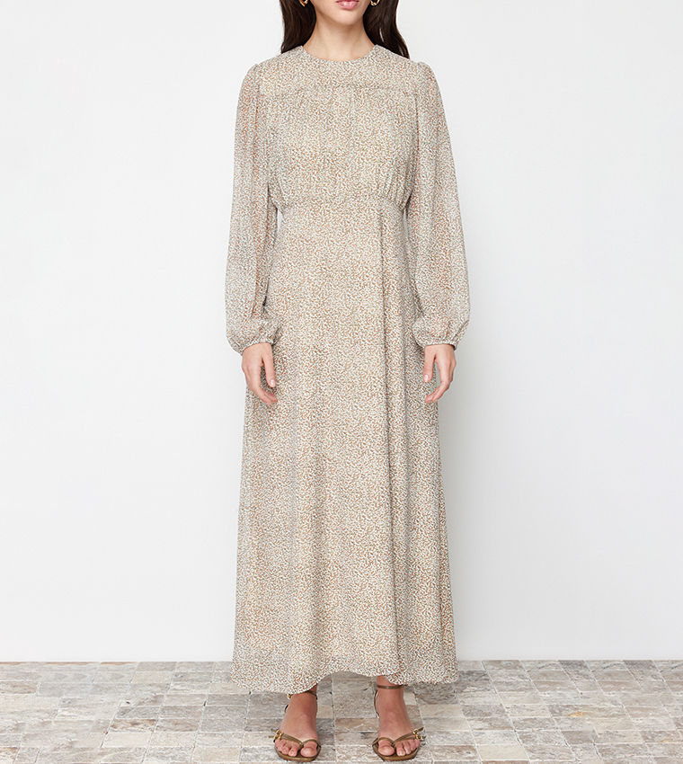 Patterned Long Sleeves Maxi Dress