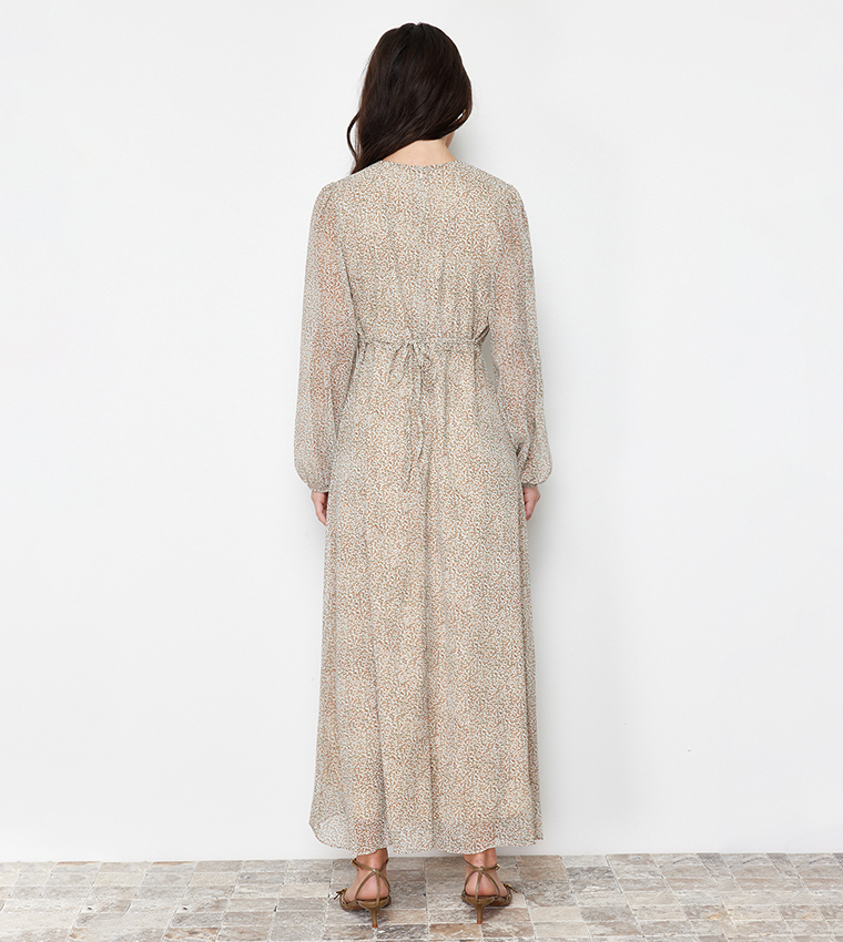 Patterned Long Sleeves Maxi Dress