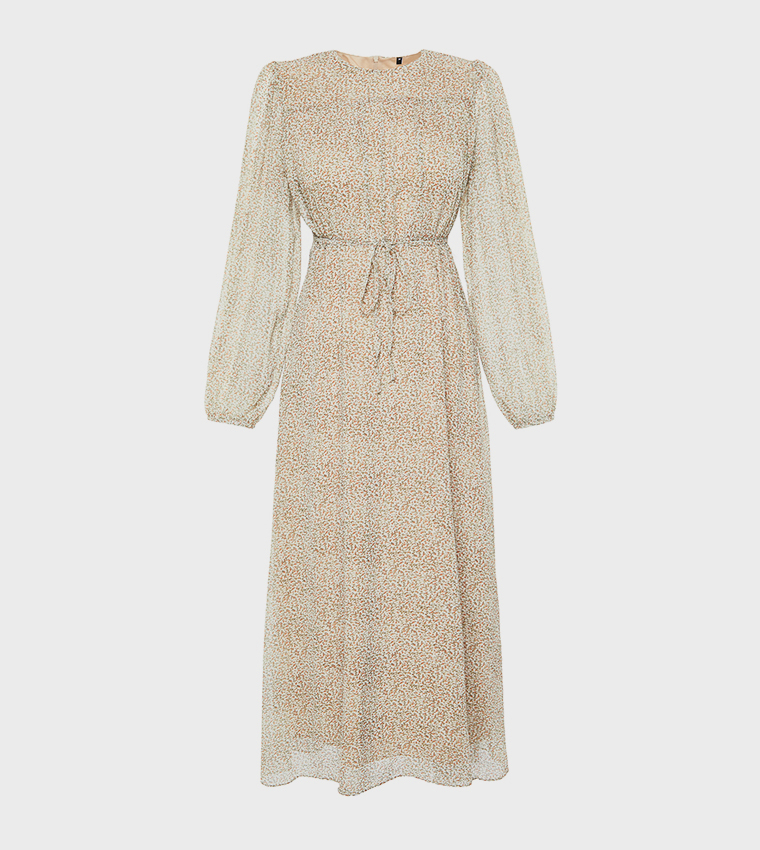 Patterned Long Sleeves Maxi Dress