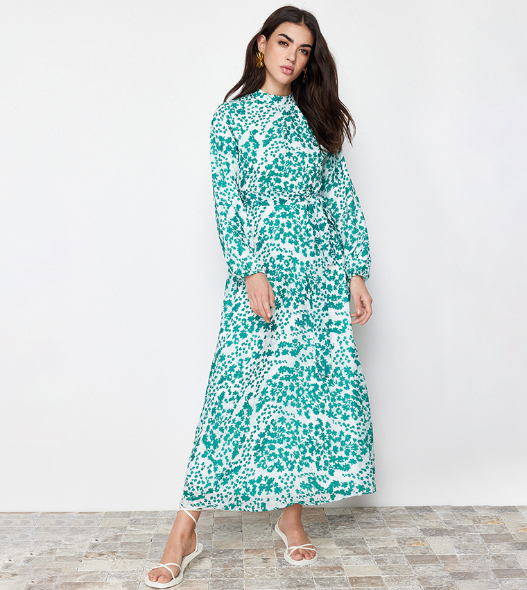 Patterned Mock Neck Maxi Dress