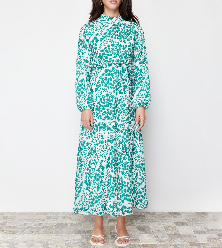 Patterned Mock Neck Maxi Dress
