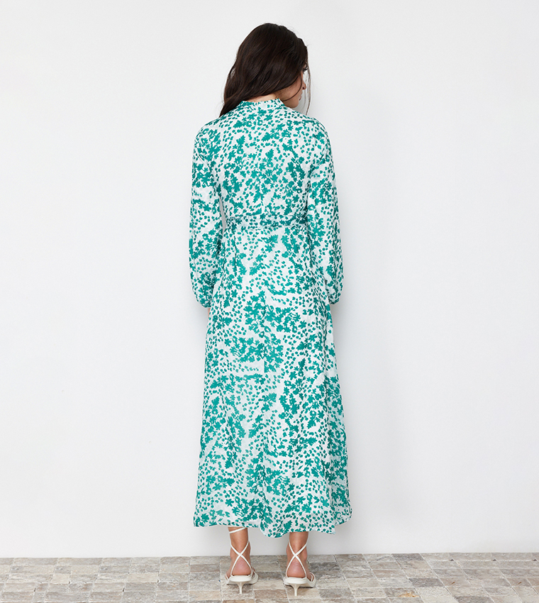 Patterned Mock Neck Maxi Dress