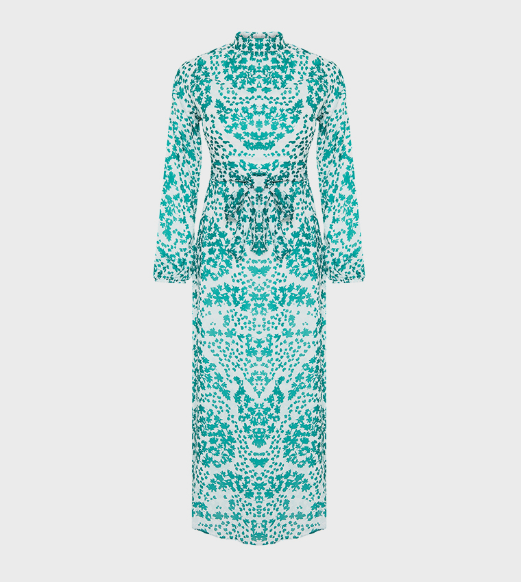 Patterned Mock Neck Maxi Dress