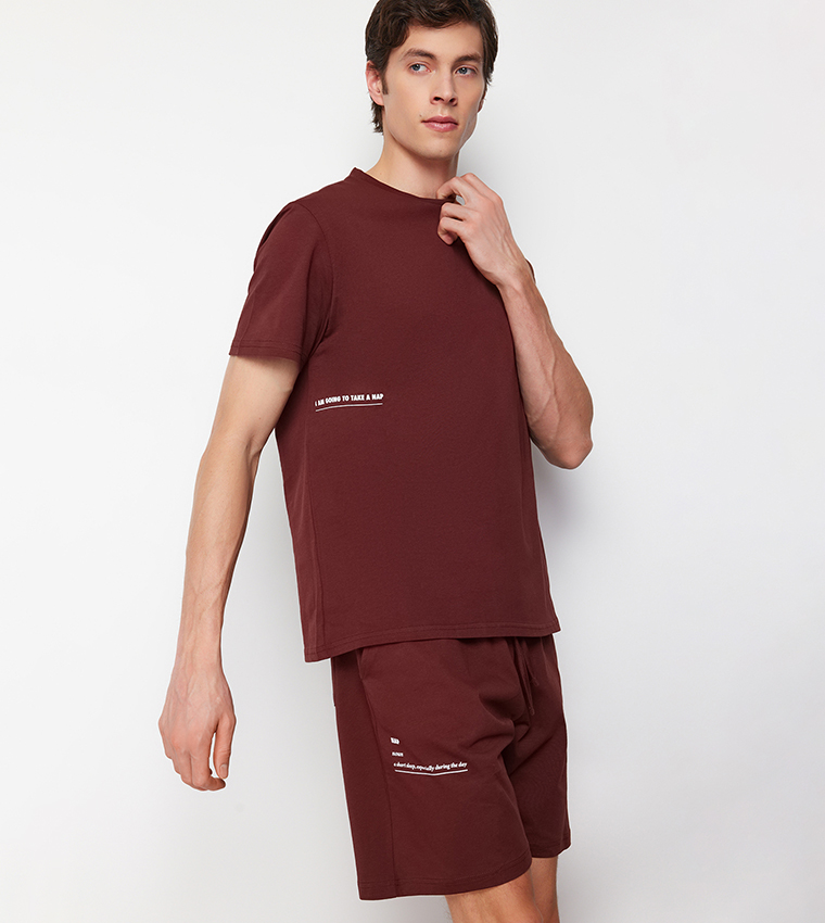 Slogan Printed Short Sleeves Pajama Set