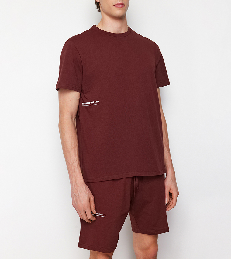 Slogan Printed Short Sleeves Pajama Set