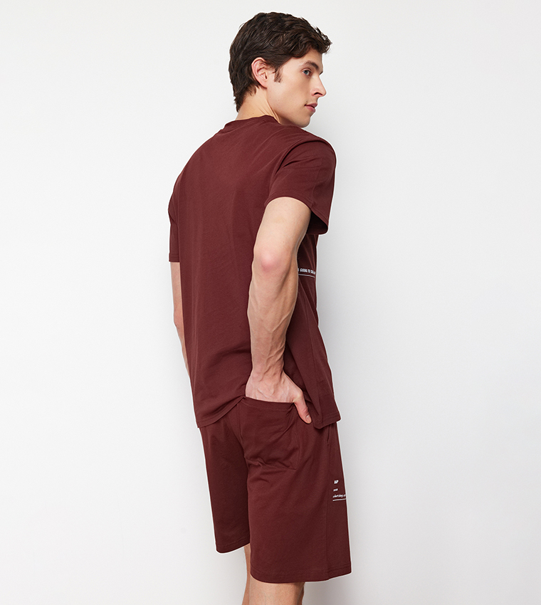 Slogan Printed Short Sleeves Pajama Set