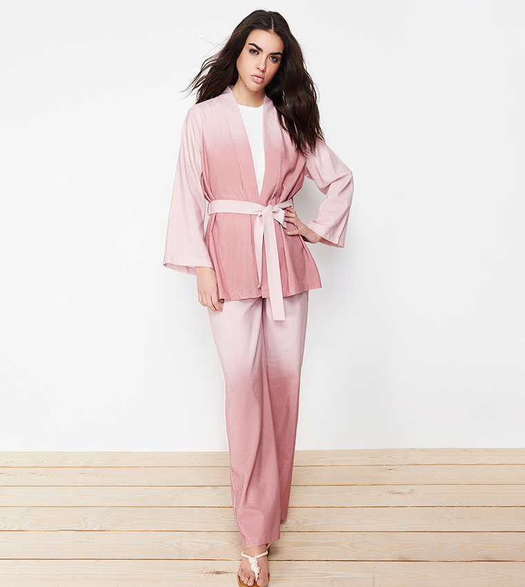 Ombre Woven Kimono and Trousers Set