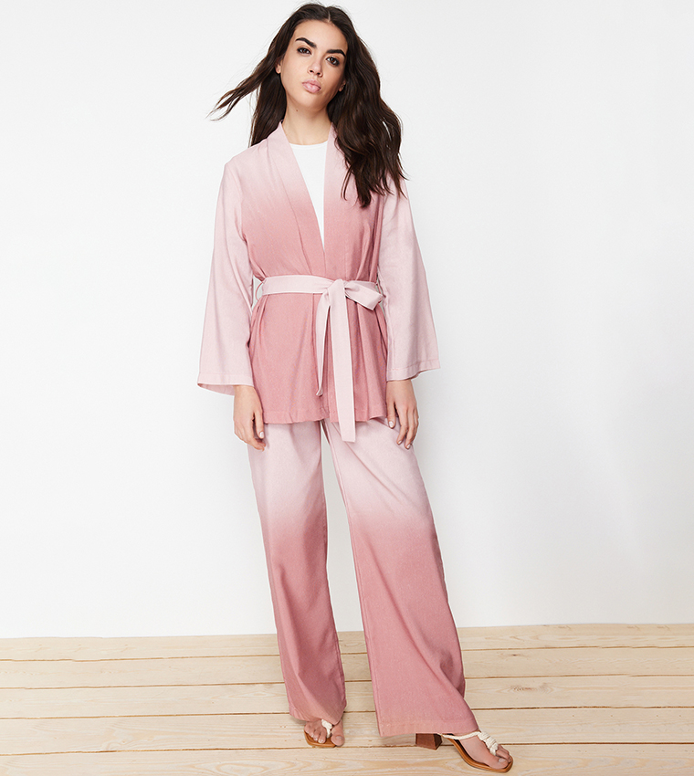 Ombre Woven Kimono and Trousers Set
