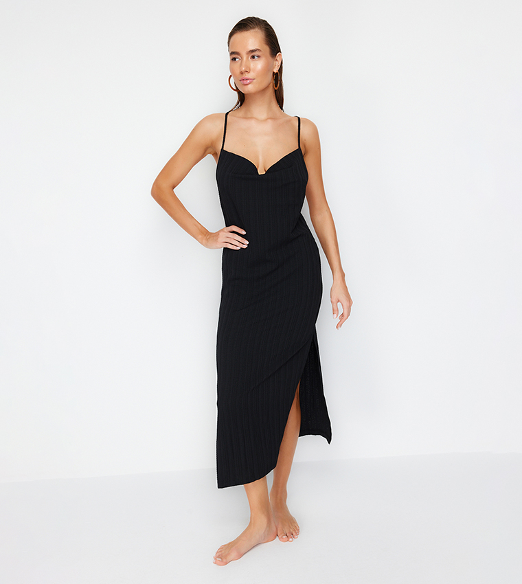 Buy Trendyol Strappy Slit Beach Dress In Black | 6thstreet UAE