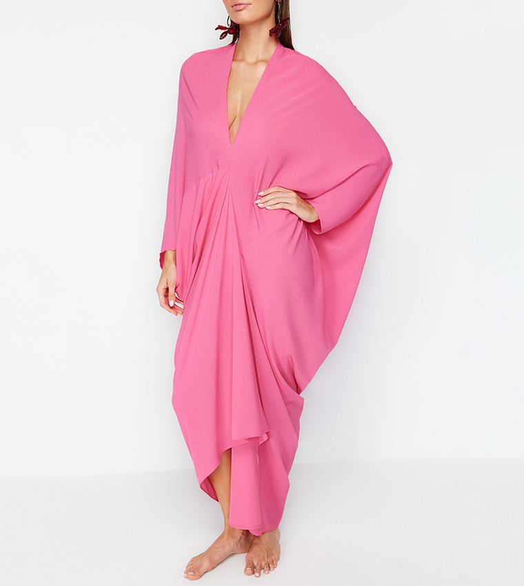 Buy Trendyol Tropical Patterned Maxi Beach Dress In Pink | 6thStreet Kuwait