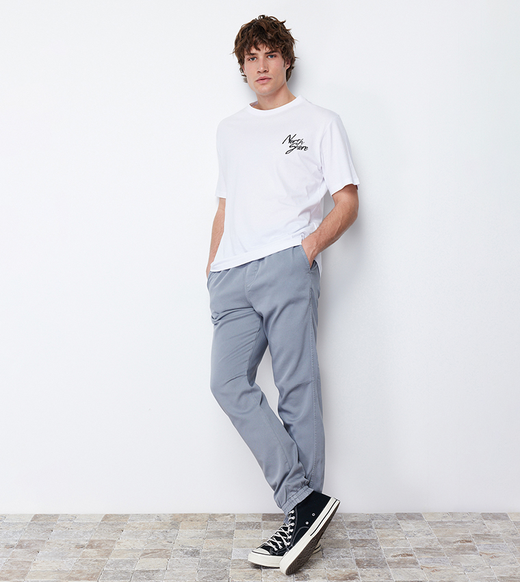 Solid Elastic Waist Joggers
