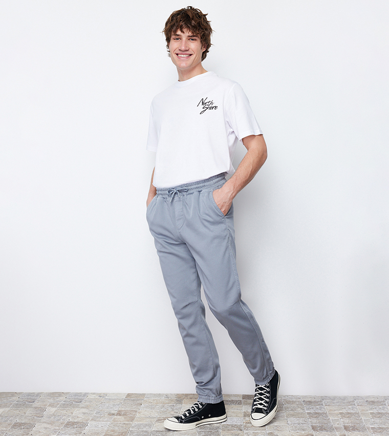 Solid Elastic Waist Joggers