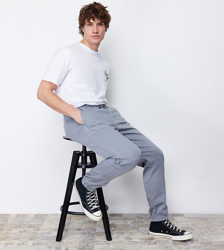 Solid Elastic Waist Joggers