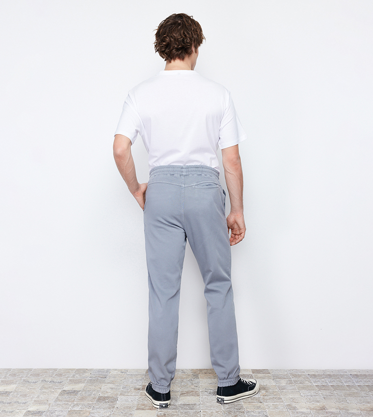 Solid Elastic Waist Joggers