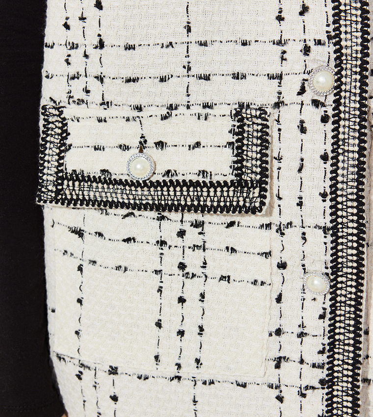 Pocket Detailed Tweed Woven Vest
