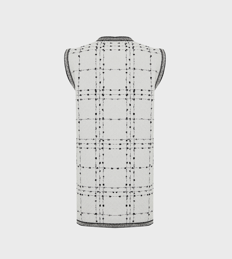 Pocket Detailed Tweed Woven Vest