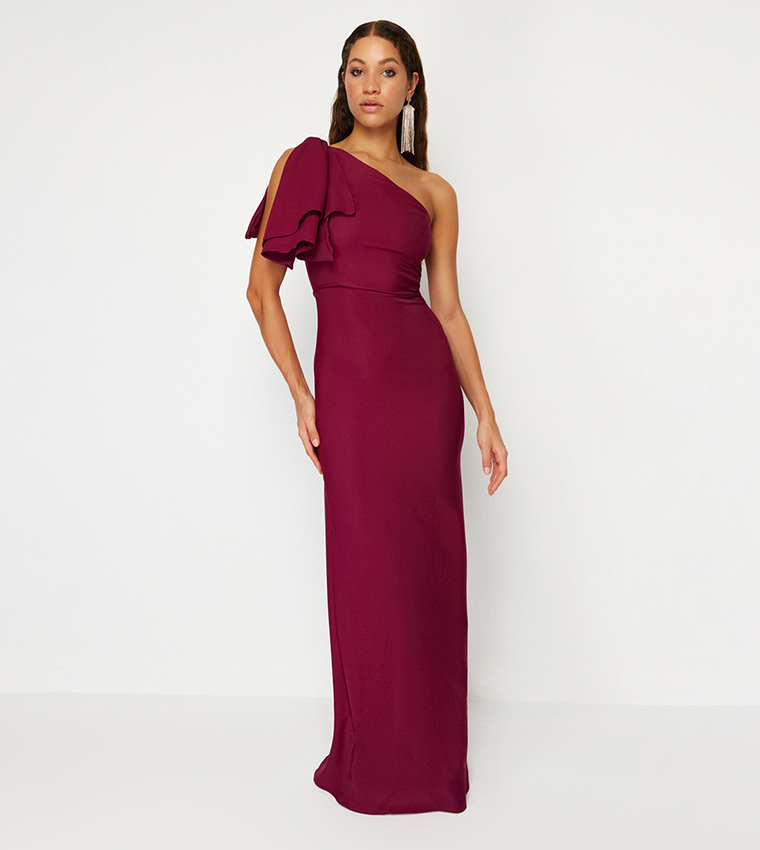 Buy Trendyol Outlet Solid A Line Maxi Dress In Burgundy