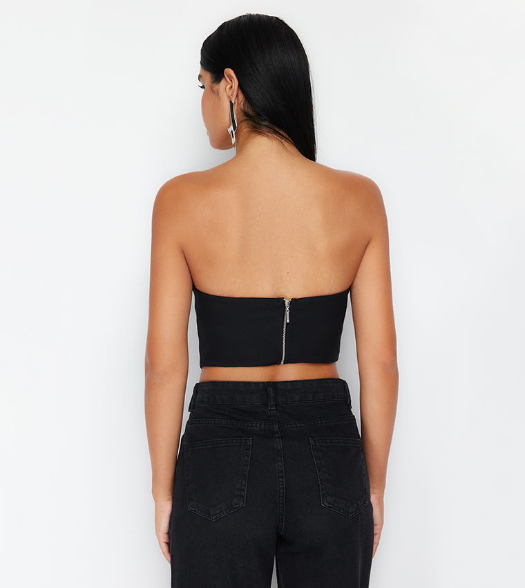 Trendyol Collection Black Crop Lined Woven Corset Detailed Bustier