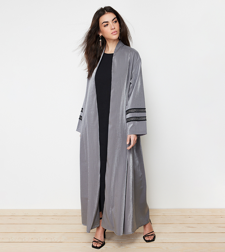 Glitter Detail Woven Abaya