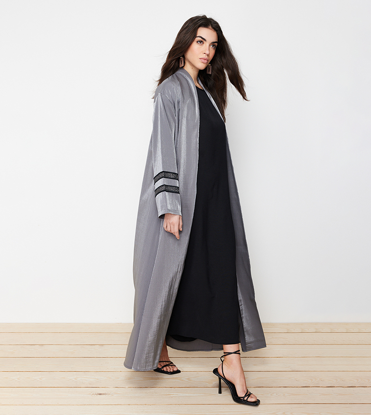 Glitter Detail Woven Abaya