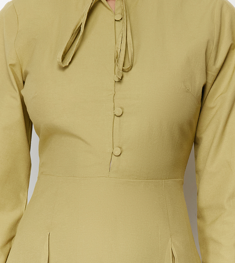 Solid Woven Pleated Dress