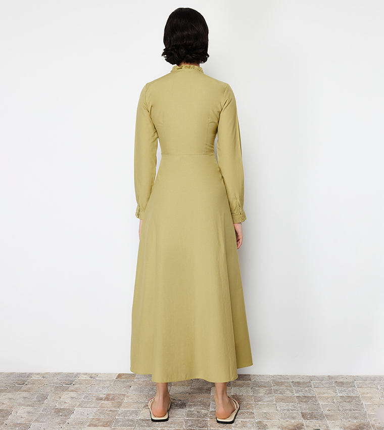 Solid Woven Pleated Dress