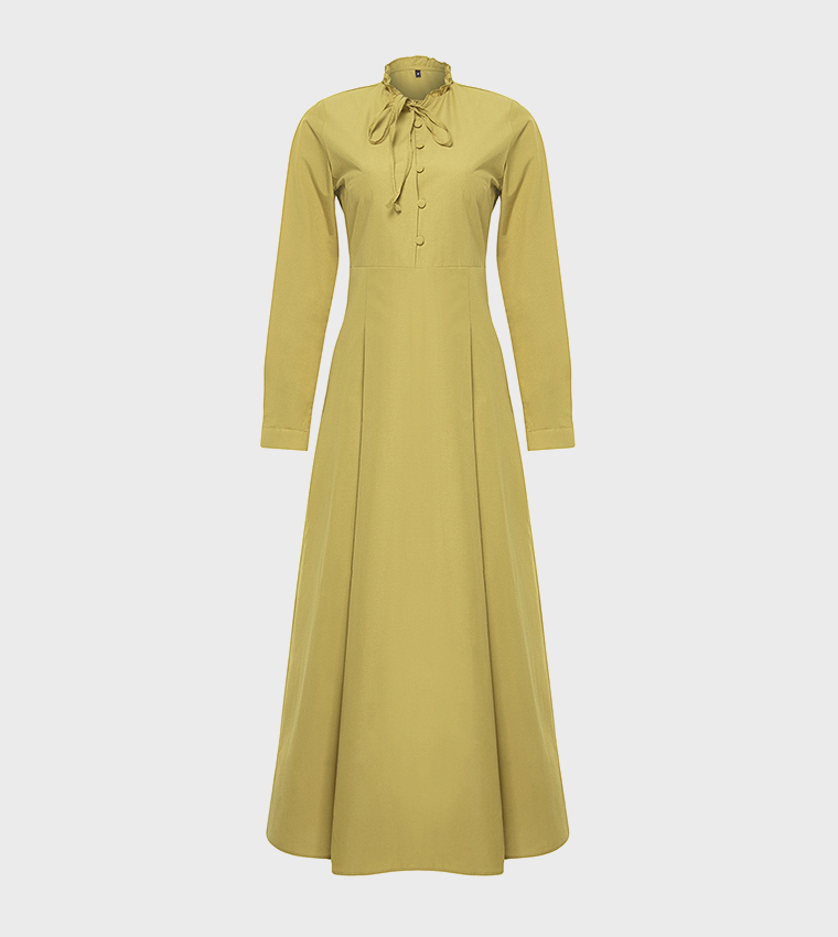 Solid Woven Pleated Dress