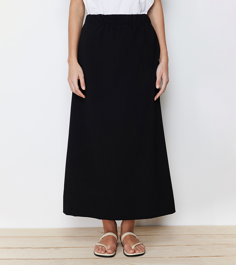 Solid Elastic Waist A-Line Skirt