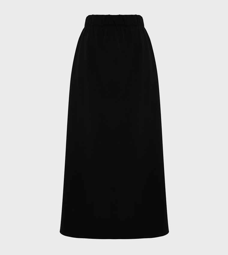 Solid Elastic Waist A-Line Skirt