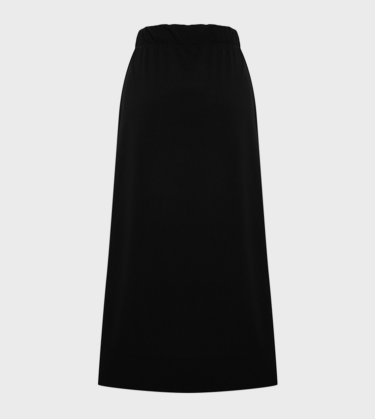 Solid Elastic Waist A-Line Skirt