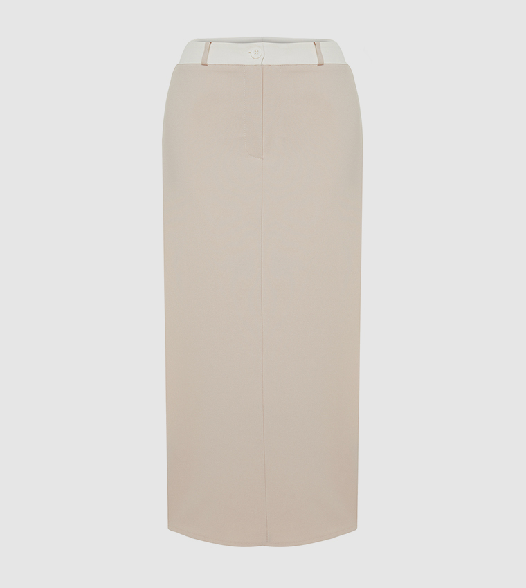 midi pencil skirt beige