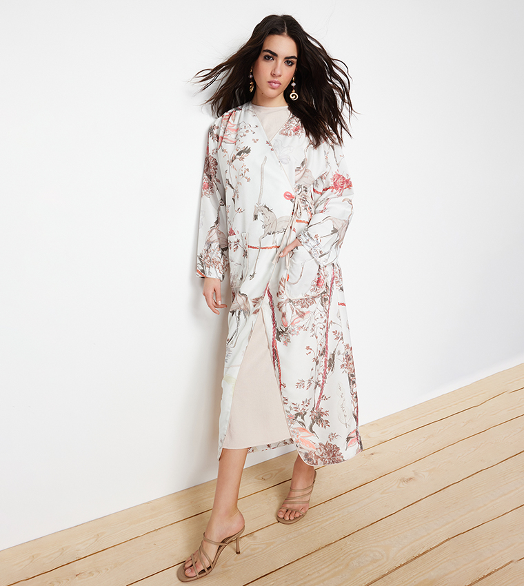 Printed Woven Wrap Abaya