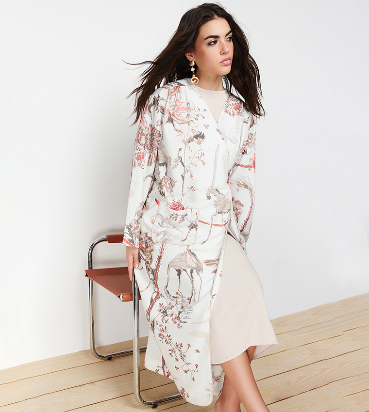 Printed Woven Wrap Abaya