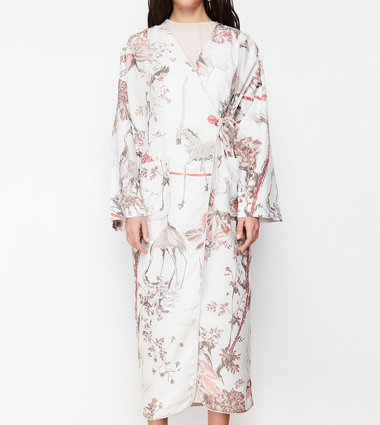 Printed Woven Wrap Abaya