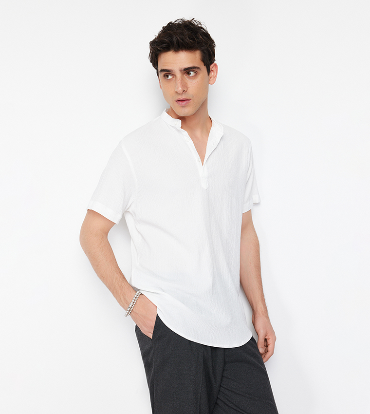 Mandarin Collar Knitted Shirt