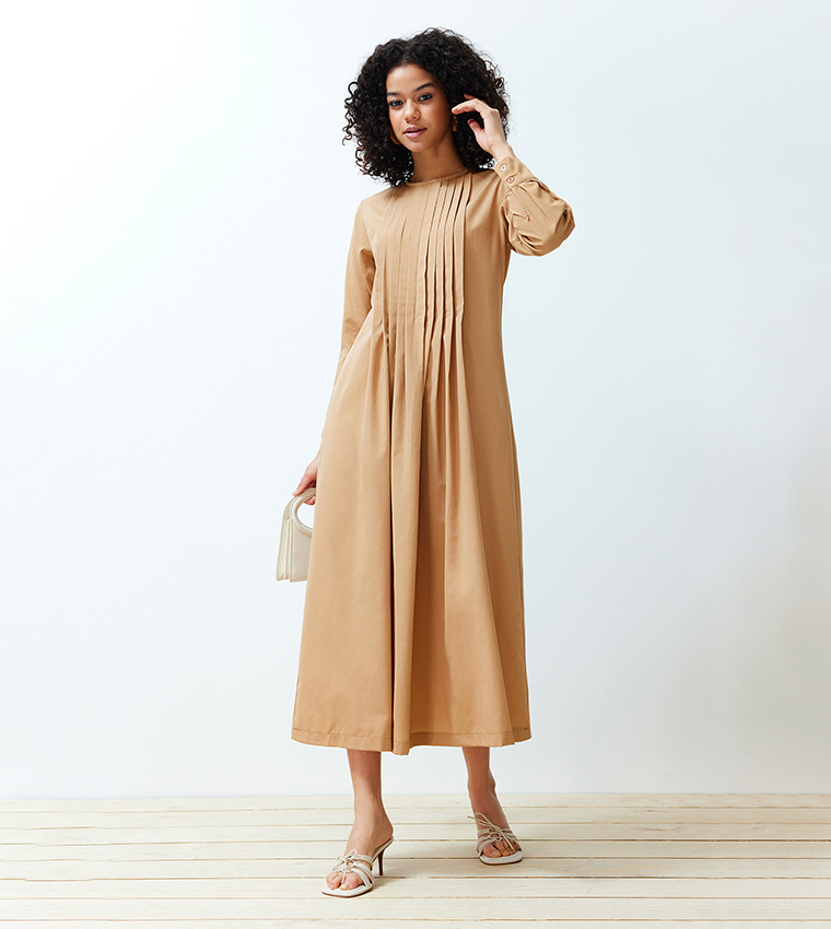 Pleat Detail A-Line Dress