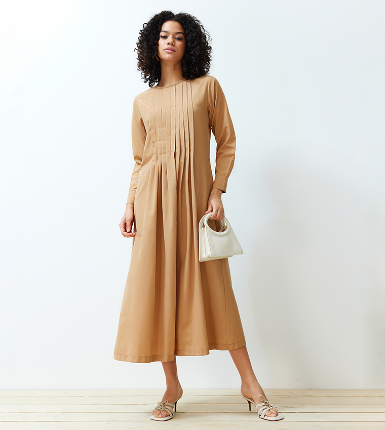 Pleat Detail A-Line Dress
