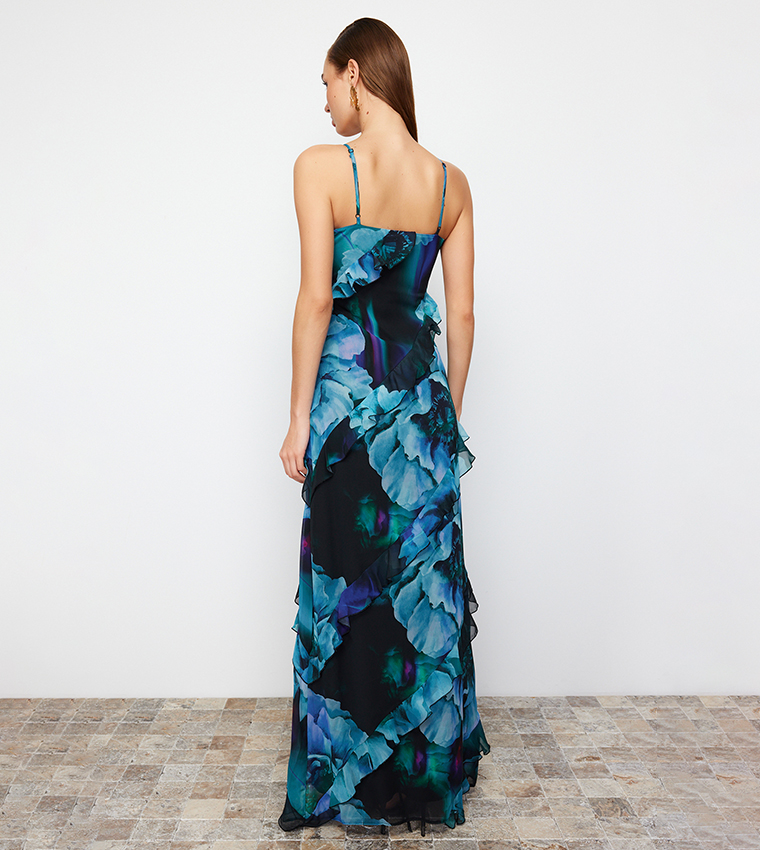 Ruffled Detail Evening Dress