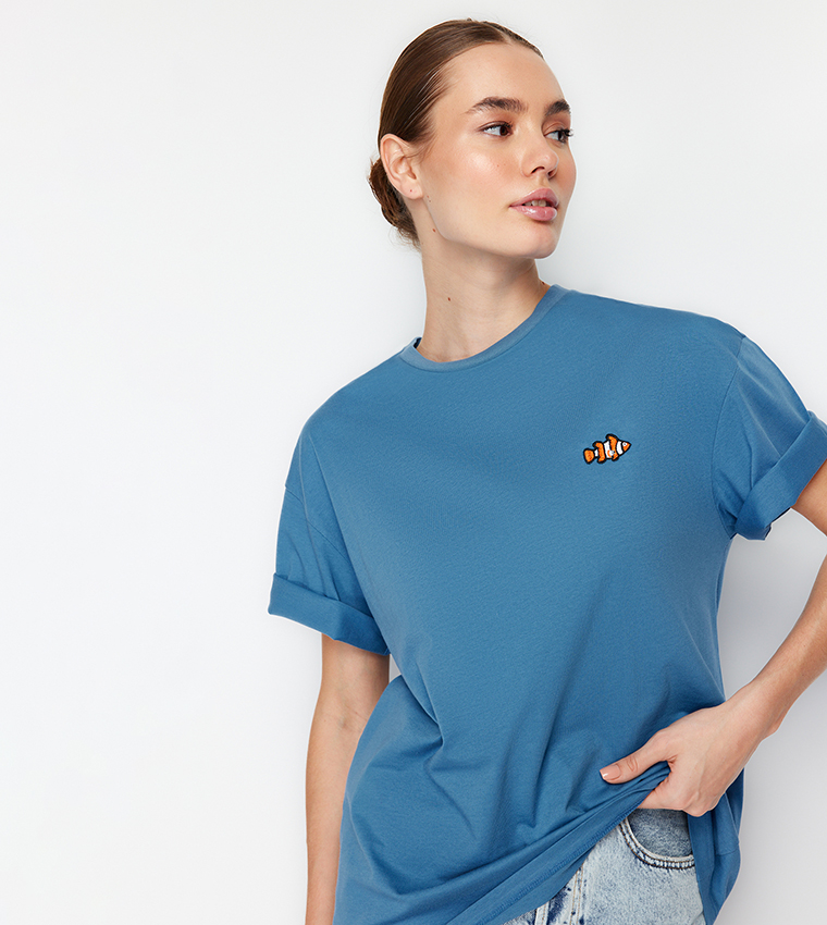 Embroidered Oversized Crew Neck T-Shirt