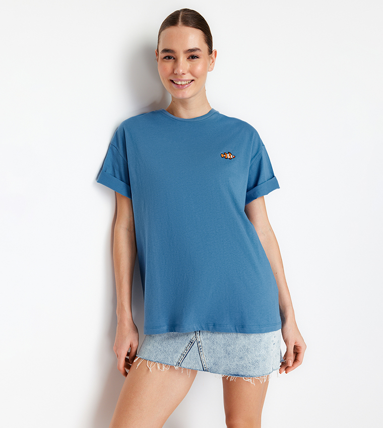 Embroidered Oversized Crew Neck T-Shirt