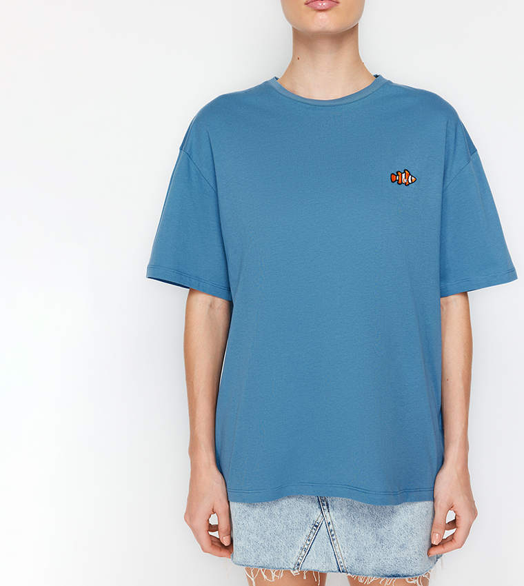 Embroidered Oversized Crew Neck T-Shirt