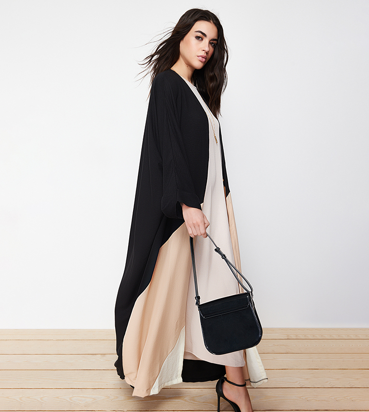 Color Block Woven Abaya